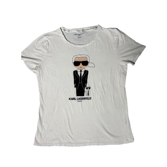 Karl Lagerfeld Paris Iconic Doll Graphic Logo Cat Choupette Shirt Womens Sz M - Picture 1 of 5